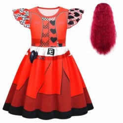 Size is 2T-3T(100cm) Toddler Girls' Descendants 4 red Costumes Flutter Sleeve dress with wig