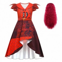 Size is 2T-3T(100cm) Toddler Girls' Descendants 4 red Costumes Short Sleeves dress with wig