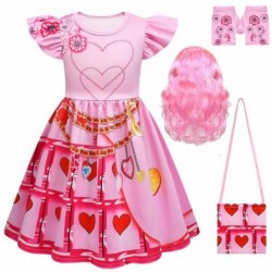 Size is 2T-3T(100cm) Toddler Girls' Descendants 4 pink Flutter Sleeve dress Costumes with pink wig