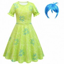 Size is 2T-3T(100cm) Girls' Inside Out 2 Joy Short Sleeves dress Costumes with wig mask