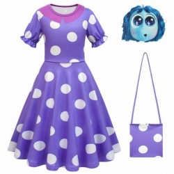 Size is 2T-3T(100cm) Girls' Inside Out 2 envy Short Sleeves dress Costumes with wig mask