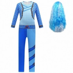 Size is 2T-3T(100cm) Toddler Girls' Descendants 4 blue Jumpsuit Costumes with wig