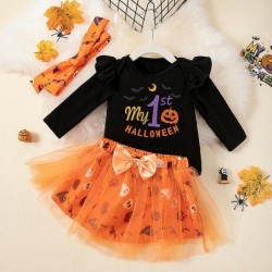 Size is 62(1-3M) baby girl 1st halloween costume party dress witch hat romper 3 set