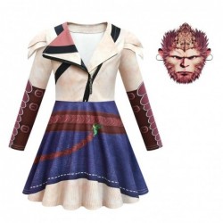 Size is 3T-4T(110cm) kids' Black Myth Wukong Long Sleeve dress Halloween Costumes with mask