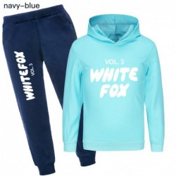 Size is 3T-4T(110cm) Kids' vol 3 white fox 2-piece Hoodies sets navy blue pants 9 year old