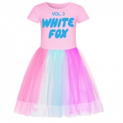 Size is 2T-3T(110cm) vol 3 white fox girls summer dress Rainbow tulle mesh Short Sleeve