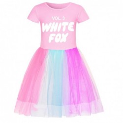 Size is 2T-3T(110cm) girls vol 3 white fox summer dress Rainbow tulle mesh Short Sleeve