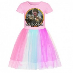 Size is 2T-3T(110cm) For Girls Black Myth Wukong summer dress Rainbow tulle mesh Short Sleeve