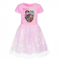 Size is 2T-3T(110cm) For girls monster high summer dress mesh Round Collar Short Sleeve