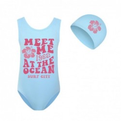 Size is 2T-3T(100cm) Girls' meet me swimsuits one piece High Waisted Swimsuit with cap