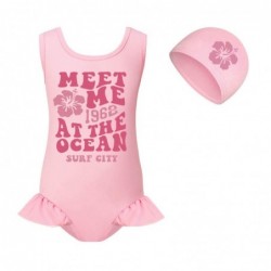 Size is 2T-3T(100cm) meet me swimsuits for big girls one piece ruffled hem with cap