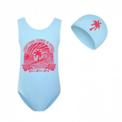 Size is 2T-3T(100cm) Girls' PALM puff swimsuits one piece High Waisted Swimsuit with cap