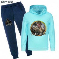 Size is 3T-4T(110cm) Kids' Black Myth Wukong 2-piece Long Sleeve Hoodies sets navy blue pants