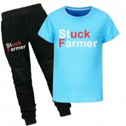 Size is 2T-3T(100cm) stuck farmer 2-piece Short Sleeves Hoodies sets black pants For kids