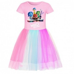 Size is 2T-3T(110cm) inside out 2 girls summer dress Rainbow tulle mesh Short Sleeve