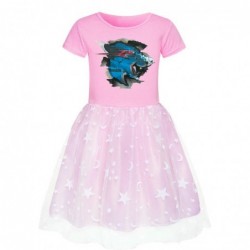 Size is 2T-3T(110cm) For girls MR BEAST summer dress mesh Round Collar Short Sleeve