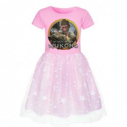 Size is 2T-3T(110cm) For girls Black Myth Wukong summer dress mesh Round Collar Short Sleeve