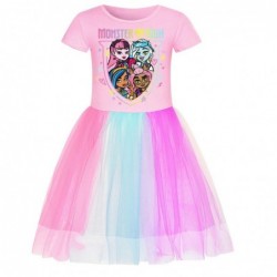 Size is 2T-3T(110cm) FGirls monster high summer dress Rainbow tulle mesh Short Sleeve