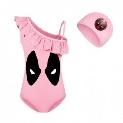 Size is 2t-3t(100cm) Girls'swimsuits deadpool Ruffle One Shoulder Swimsuit with cap