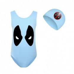 Size is 2t-3t(100cm) Girls' deadpool swimsuits one piece High Waisted Swimsuit with cap