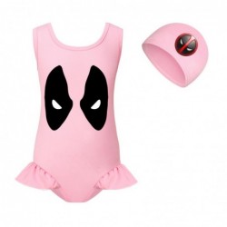 Size is 2t-3t(100cm) deadpool swimsuits for big girls one piece ruffled hem with cap