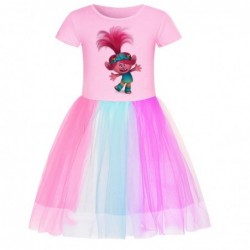 Size is 2t-3t(110cm) For Girls Trolls print summer dress Rainbow tulle mesh Short Sleeve