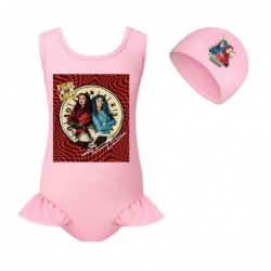 Size is 2t-3t(100cm) Descendants 4 swimsuits for big girls one piece ruffled hem with cap