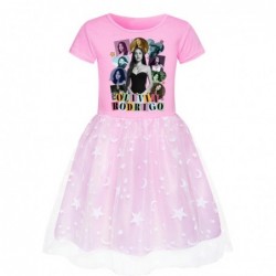 Size is 2t-3t(110cm) For girls Olivia Rodrigo print summer dress mesh Round Collar rose red