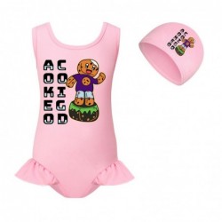 Size is 2t-3t(100cm) oneblock swimsuits for big girls one piece ruffled hem with cap