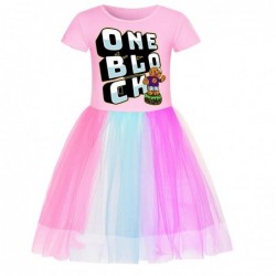 Size is 2t-3t(110cm) For Girls oneblock print summer dress Rainbow tulle mesh Short Sleeve