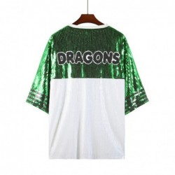 Size is Uniform size dragon head print green Sequin loose t-shirts dress For Women