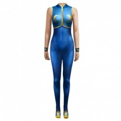 Size is Kids 100cm Street Fighter woman blue Jumpsuit Costumes Halloween girls