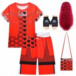 Size is 3t-4t(110cm) kids Descendants 4 red Pajamas Costumes short Sleeve 2-piece with wig