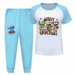 Size is 3t-4t(110cm) Christmas stitch Pajamas Short Sleeve 2-piece For girls 7-8T