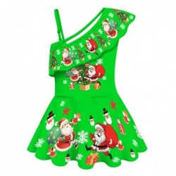 Size is 2t-3t(100cm) girls Christmas Santa Swimsuit 1 Piece Ruffle One Shoulder with cap