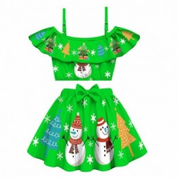 Size is 2t-3t(100cm) Christmas Snowman print Swimsuit girls 2 Piece Ruffle Off Shoulder with cap