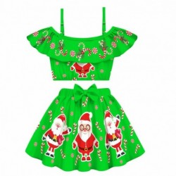 Size is 2t-3t(100cm) Christmas Santa print Swimsuit girls 2 Piece Ruffle Off Shoulder with cap