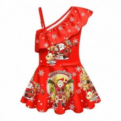 Size is 2t-3t(100cm) Merry Christmas red Swimsuit 2 Piece Ruffle One Shoulder with cap for girls