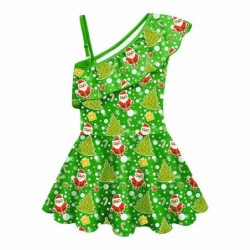 Size is 2t-3t(100cm) Christmas green Swimsuit 2 Piece Ruffle One Shoulder with cap for girls