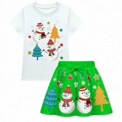 Size is 3t-4t(110cm) cute Christmas snowman print Short Sleeves T-shirt and skirt 8-10T for Girls