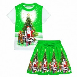 Size is 3t-4t(110cm) cute Santa Claus print Short Sleeves T-shirt and skirt 8-10T for Girls