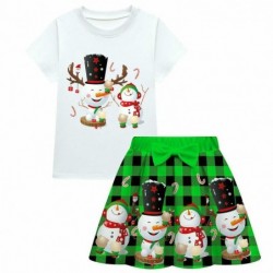 Size is 3t-4t(110cm) Girls' Christmas snowman print Short Sleeves T-shirt and skirt 8-10T