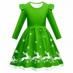 Size is 2t-3t(100cm) girls Christmas elk print dress Long Sleeve winter Outfits 8-10T