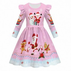 Size is 2t-3t(100cm) girls cute Santa Claus print dress Long Sleeve winter Outfits 8-10T