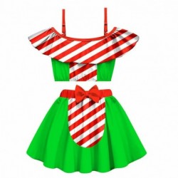 Size is 2t-3t(100cm) Christmas candy print Swimsuit girls 2 Piece Ruffle Off Shoulder with cap