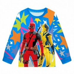 Size is 3t-4t(110cm) For kids Deadpool blue Pajamas long Sleeve 2-piece 7-8T