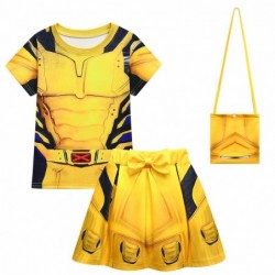 Size is 3t-4t(110cm) Girls' Wolverine yellow print Short Sleeves T-shirt and skirt 8-10T