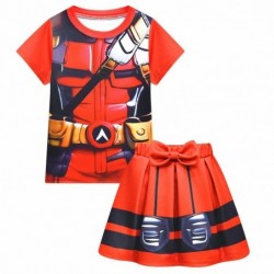 Size is 3t-4t(110cm) Girls' Deadpool red print Short Sleeves T-shirt and skirt 8-10T