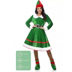 Size is S Adult Woman Christmas Fleece dress red green with Santa hat