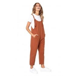 Size is S Sleeveless Loose Pocket Plain Knot Jumpsuit Tangerine